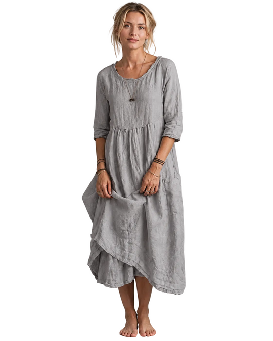 Kvinne Midi Kjole Vintage-Inspirert Design i Linblanding