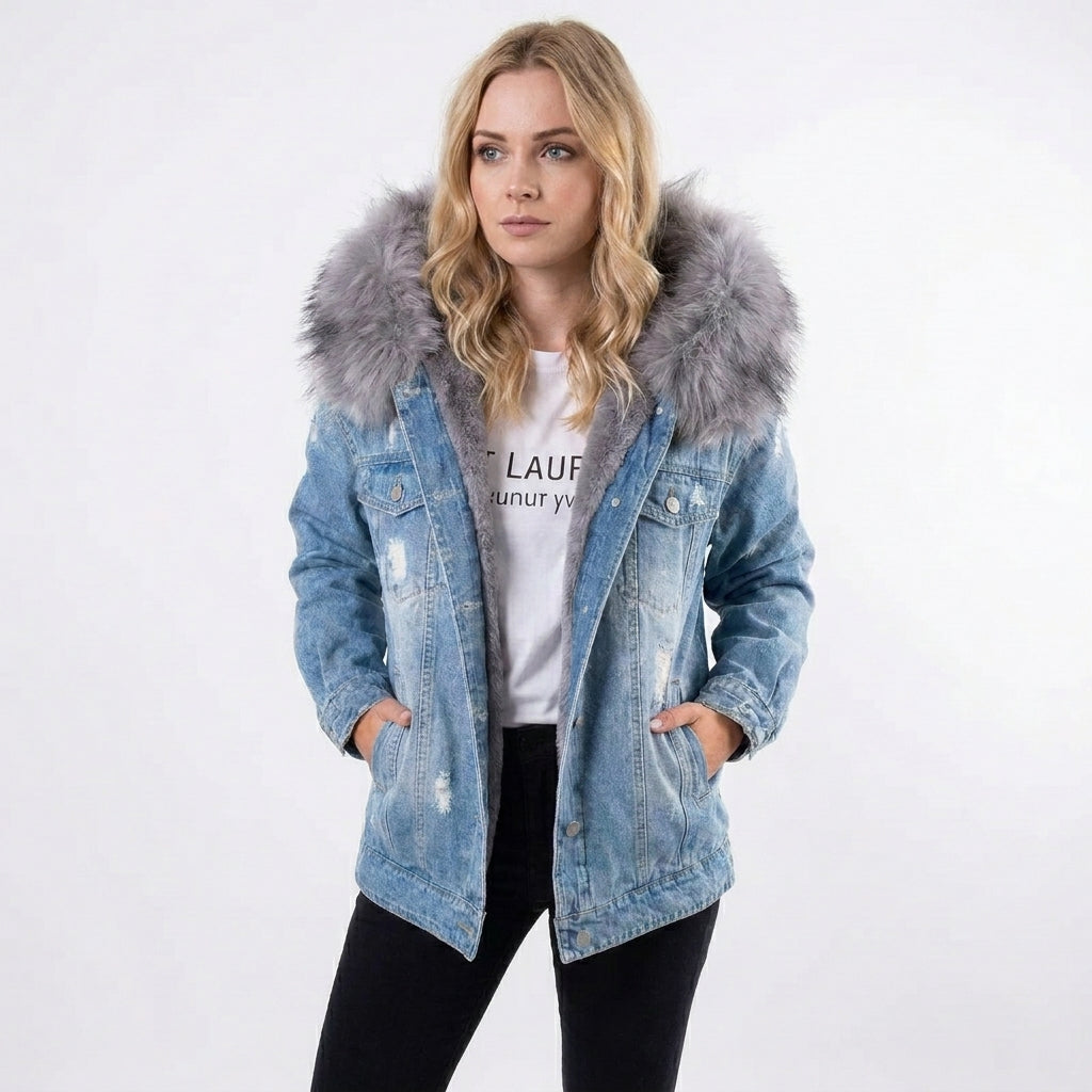 Denim Style-jakke for kvinner med myk krage og stilrent design