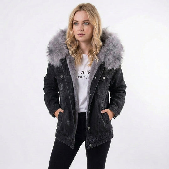 Denim Style-jakke for kvinner med myk krage og stilrent design