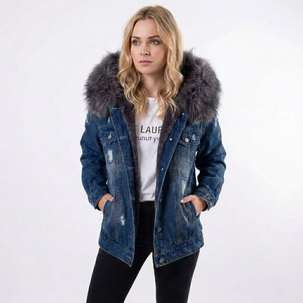Denim Style-jakke for kvinner med myk krage og stilrent design