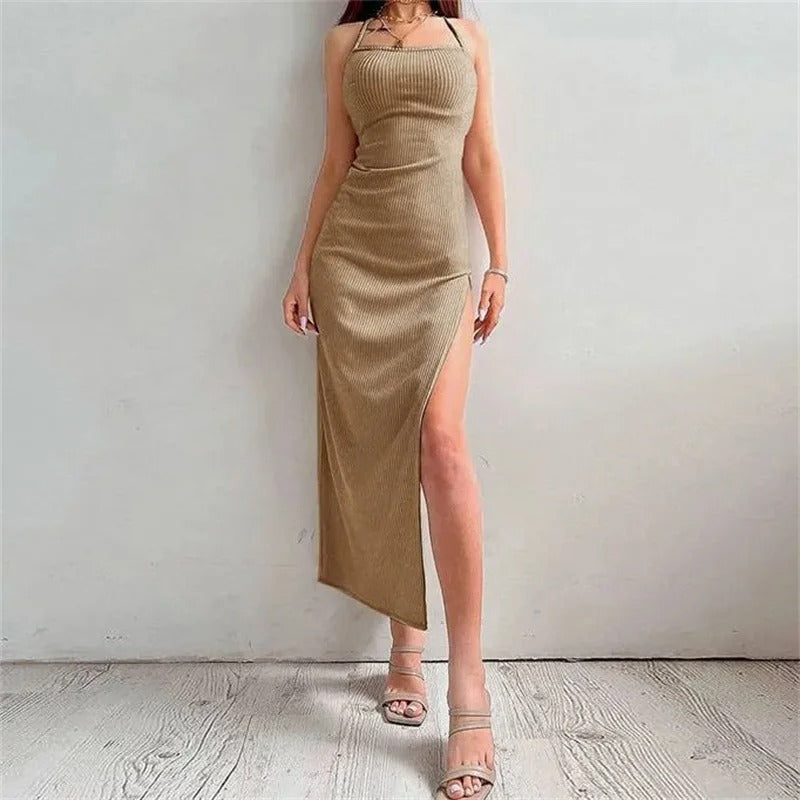 Ryggløs bodycon-kjole med halterneck for kvinner