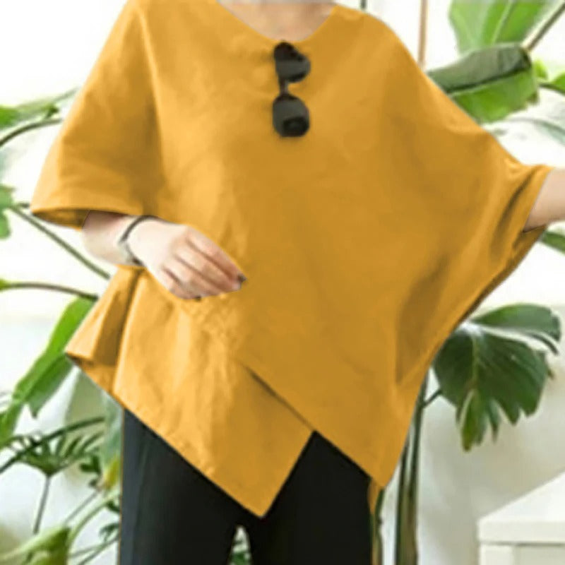 Asymmetrisk halv ermet bluse for kvinner
