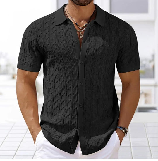 Retro jacquardstrikket polo for menn