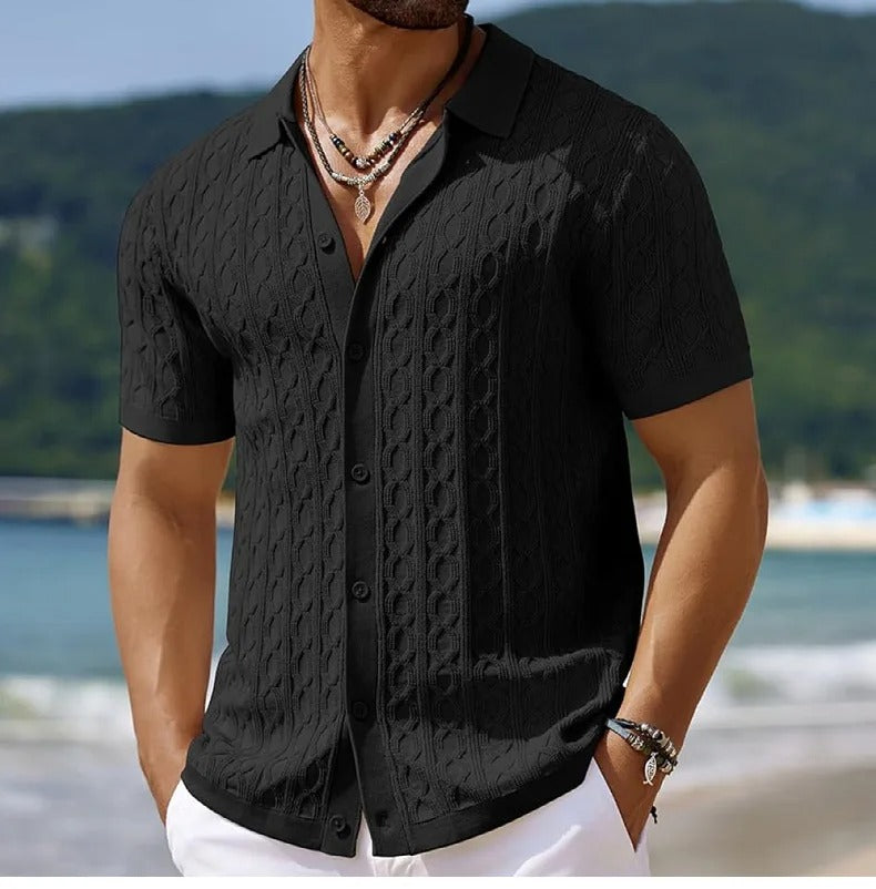 Retro jacquardstrikket polo for menn