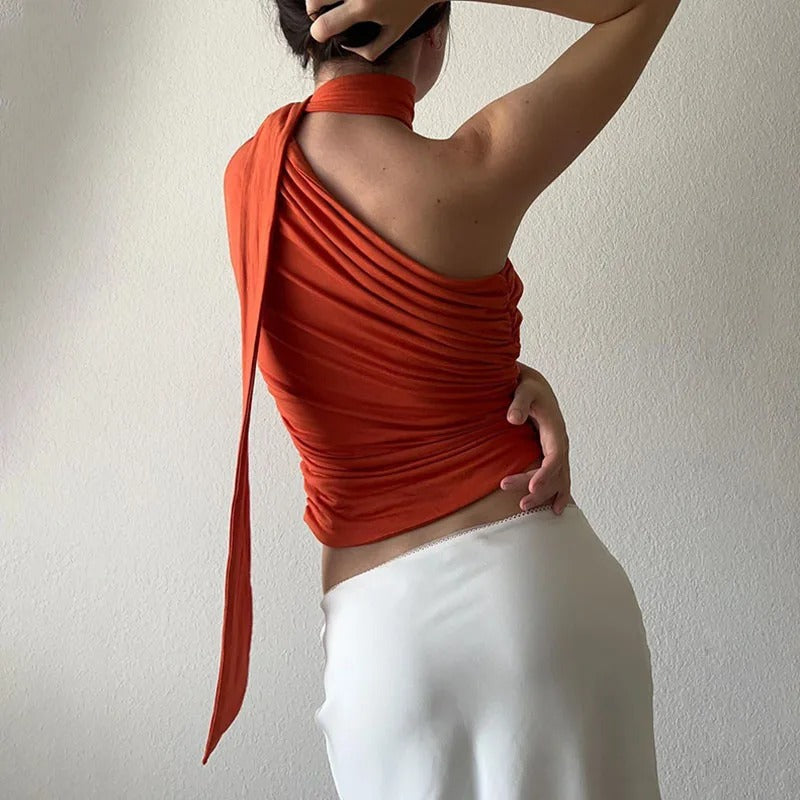 Ryggløs off-shoulder crop-topp for kvinner