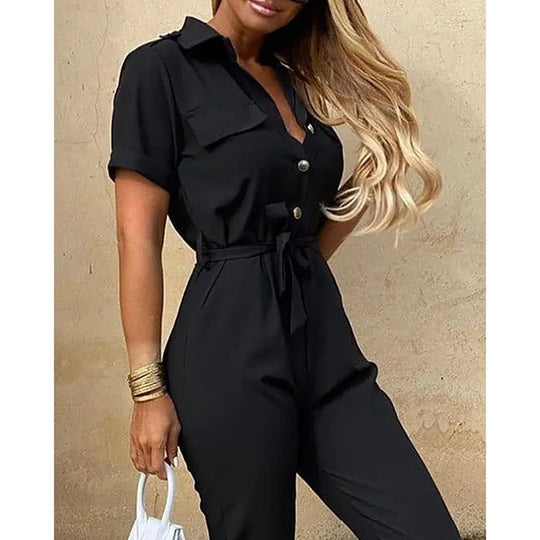 Monokromatisk jumpsuit med belte for kvinner