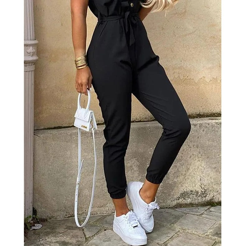 Monokromatisk jumpsuit med belte for kvinner
