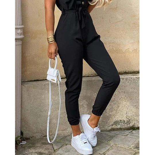 Monokromatisk jumpsuit med belte for kvinner