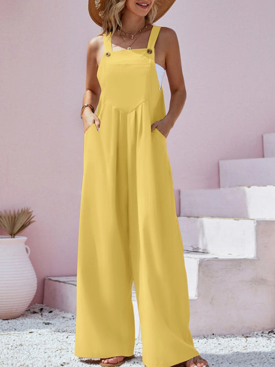 Ensfarget jumpsuit med bukseseler til dame