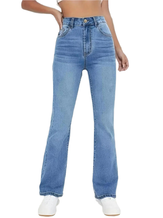 Damebukser med høy midje i denim