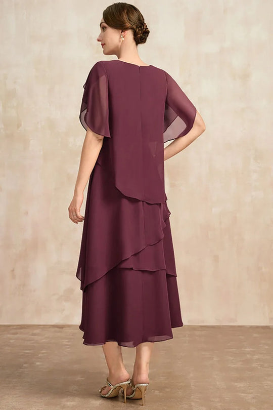 Layered chiffonkjole for kvinner i plussstørrelse