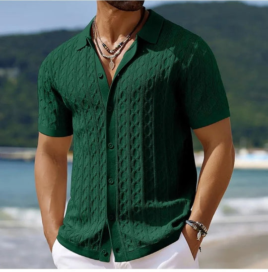 Retro jacquardstrikket polo for menn