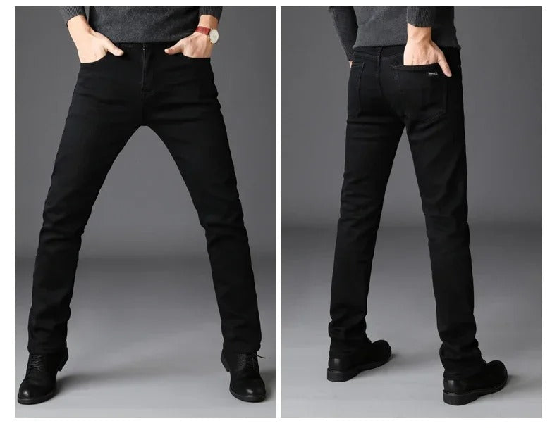 Svart stretch-bikerjeans for menn