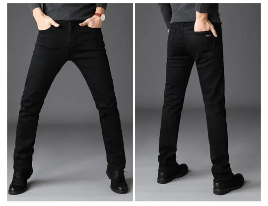 Svart stretch-bikerjeans for menn