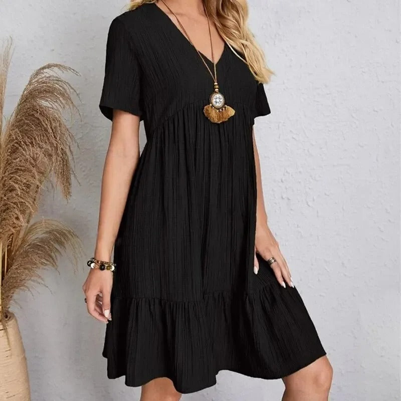 Peplum Fit Flare kjole med V-hals for kvinner
