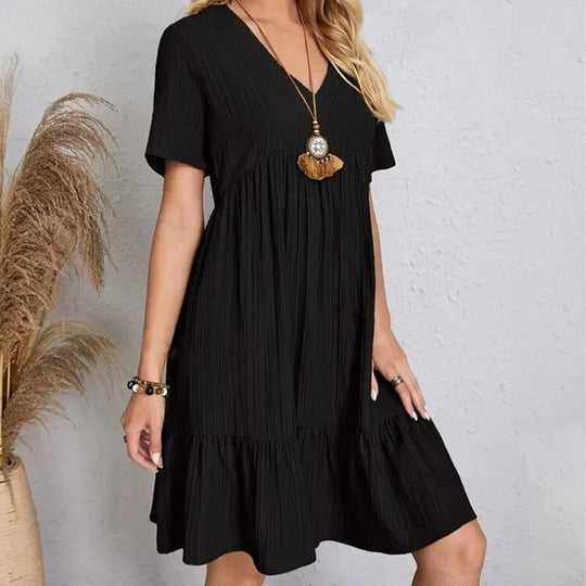 Peplum Fit Flare kjole med V-hals for kvinner