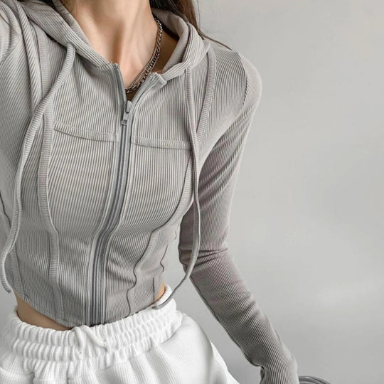 Zip Up Crop Fitted hettegenser for kvinner