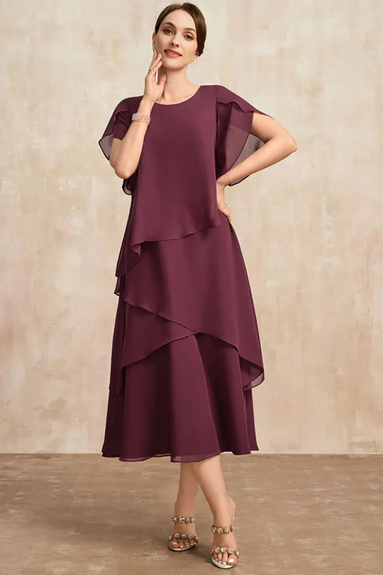 Layered chiffonkjole for kvinner i plussstørrelse