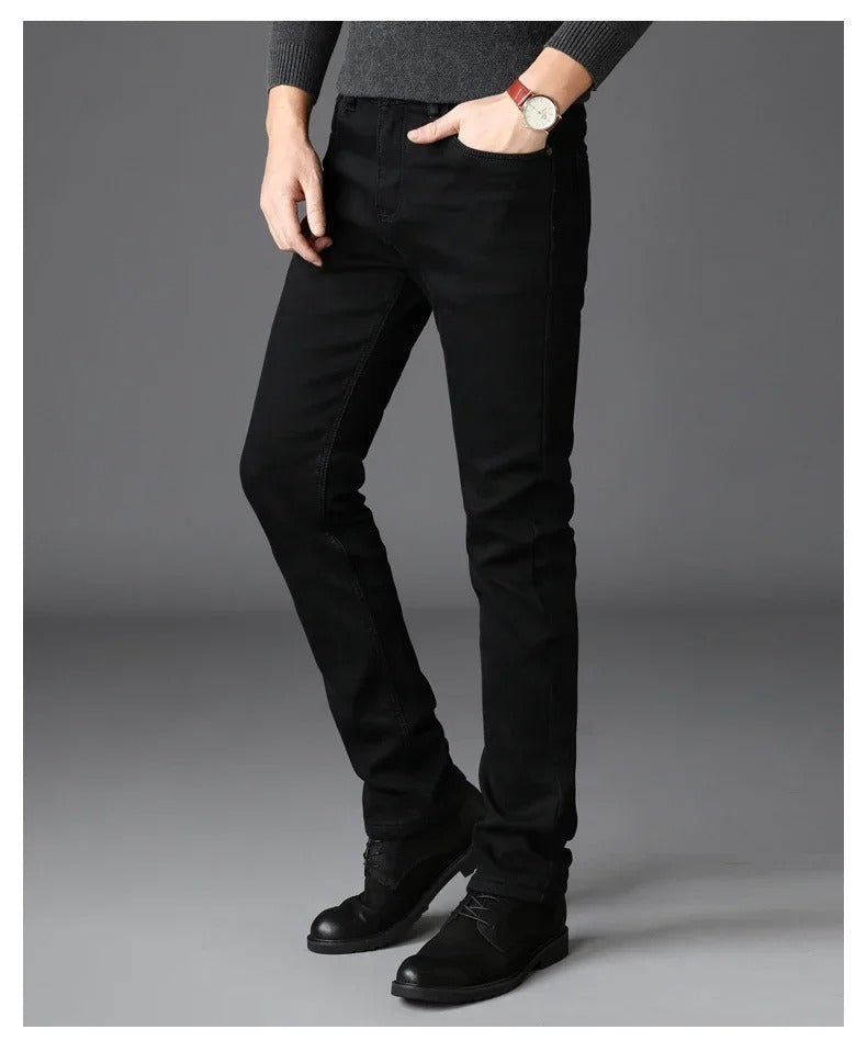 Svart stretch-bikerjeans for menn