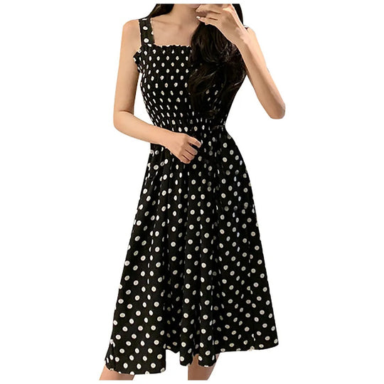 Polka Dot ermeløs fritidskjole for kvinner