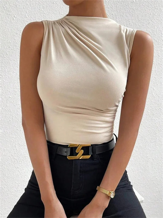 Mock Neck Ruffle Tank for kvinner