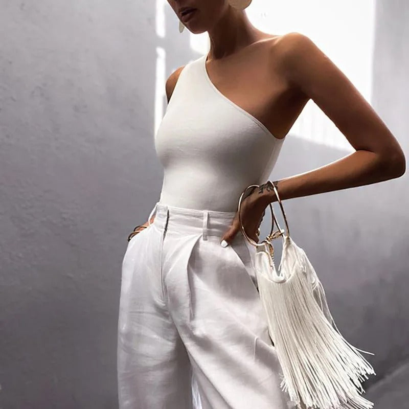 En-skulder sport Crop tanktopp for kvinner
