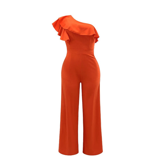 Ruffle Jumpsuit for kvinner med én skulder