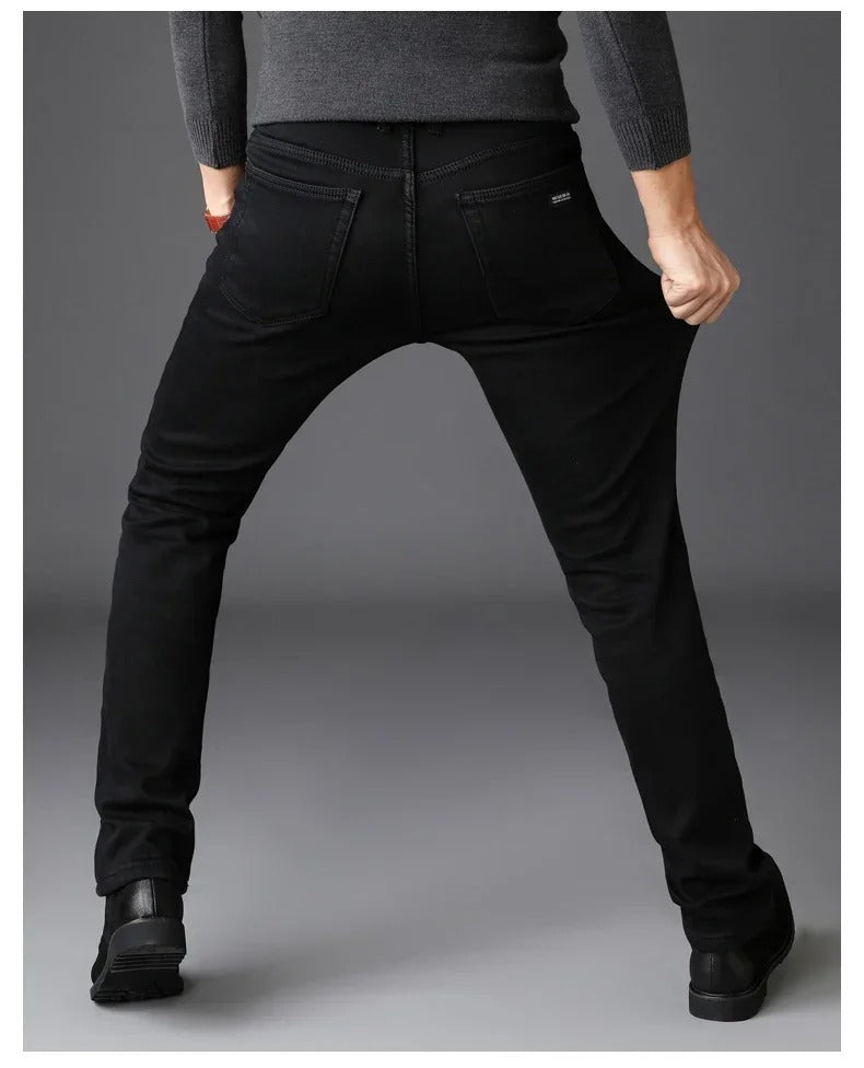Svart stretch-bikerjeans for menn
