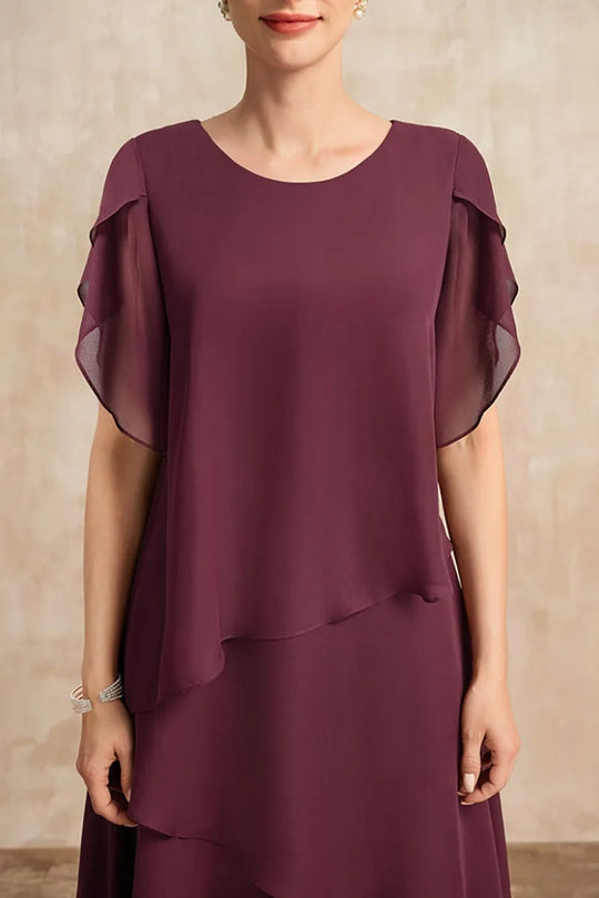 Layered chiffonkjole for kvinner i plussstørrelse