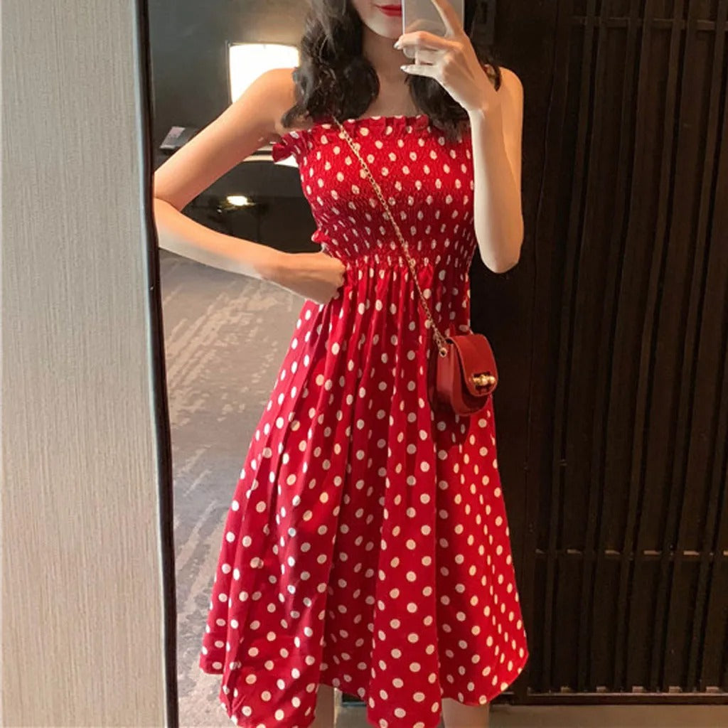 Polka Dot ermeløs fritidskjole for kvinner