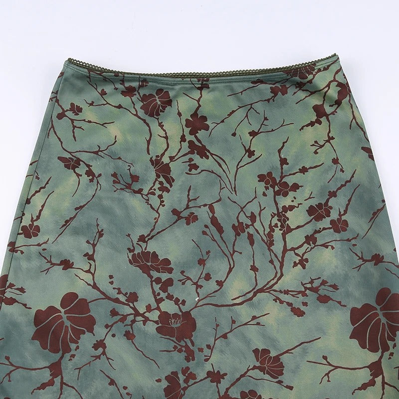 Midi-skjørt med vintage blomstertrykk