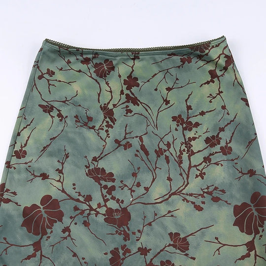 Midi-skjørt med vintage blomstertrykk