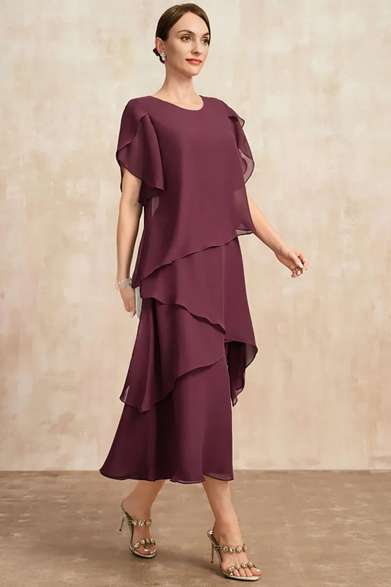 Layered chiffonkjole for kvinner i plussstørrelse