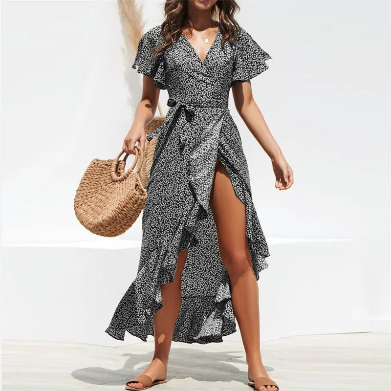 Blomster Boho Chiffon Maxikjole for kvinner