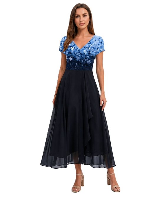 Kvinne Midi Kjole Blomstertrykk Chiffon