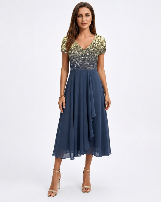Kvinne Midi Kjole Blomstertrykk Chiffon