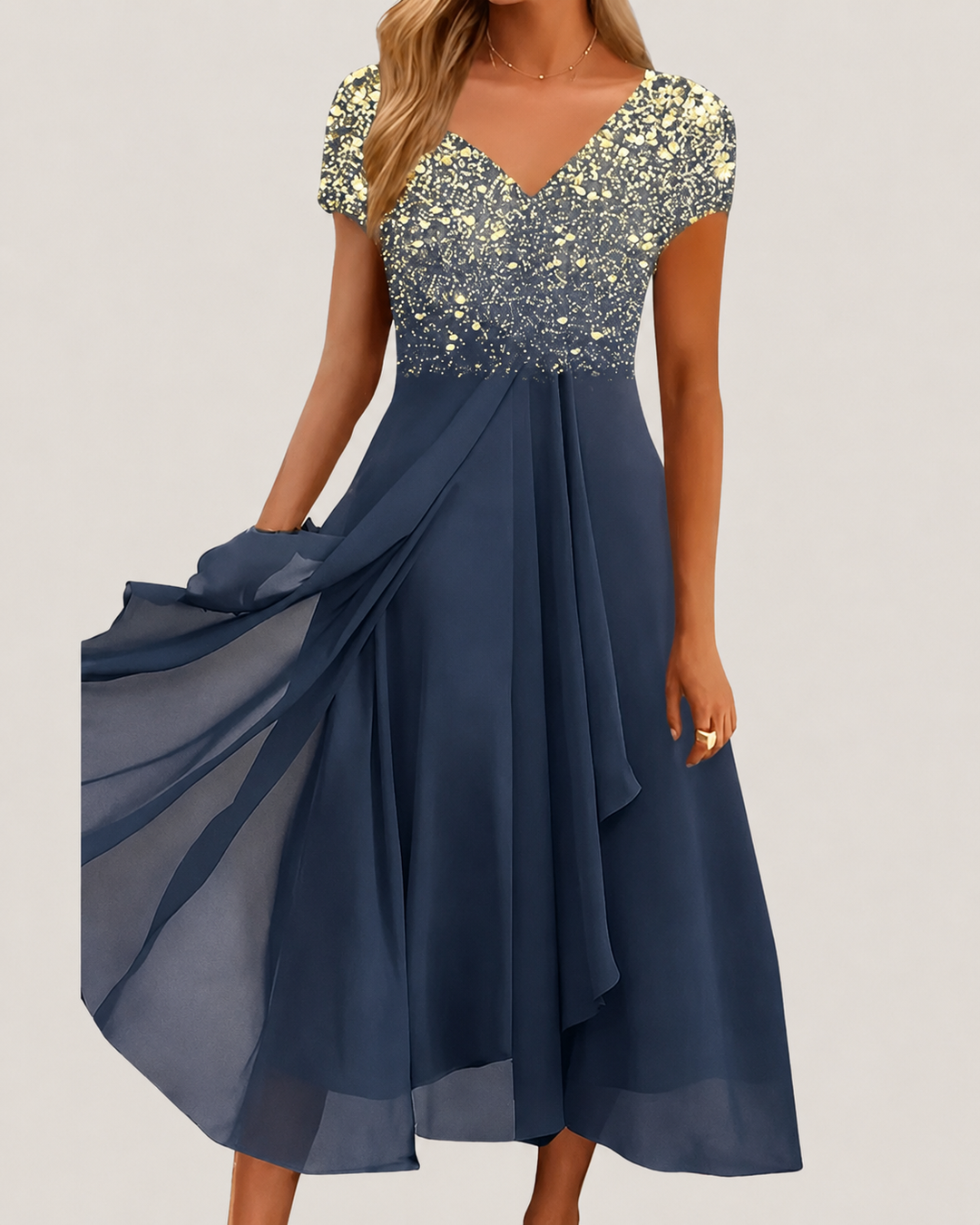 Kvinne Midi Kjole Blomstertrykk Chiffon