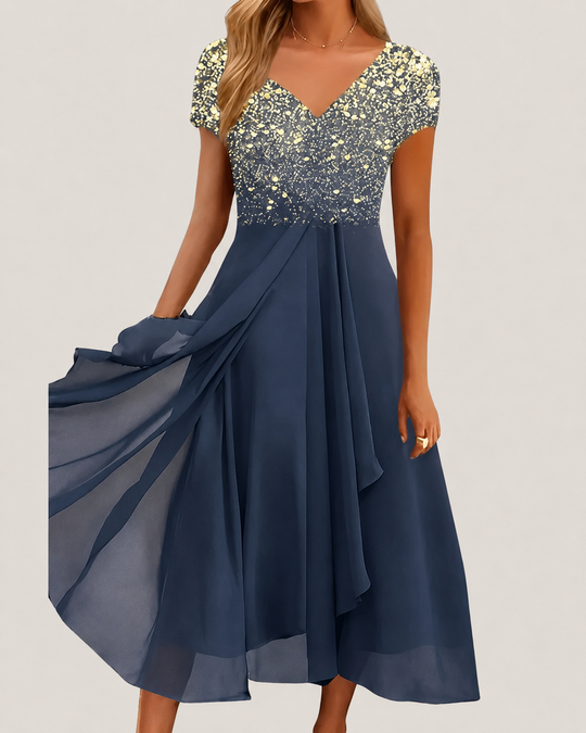 Kvinne Midi Kjole Blomstertrykk Chiffon