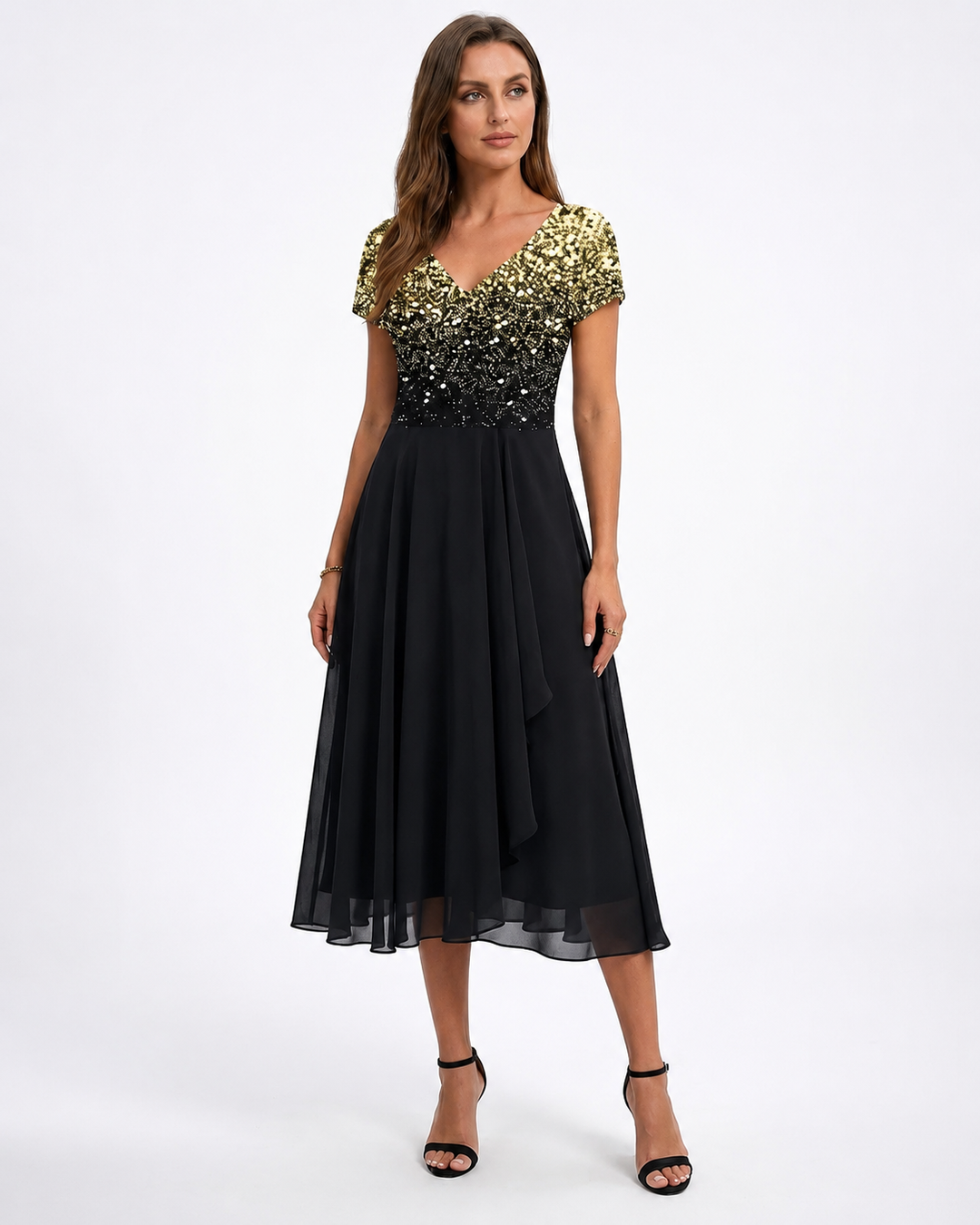 Kvinne Midi Kjole Blomstertrykk Chiffon