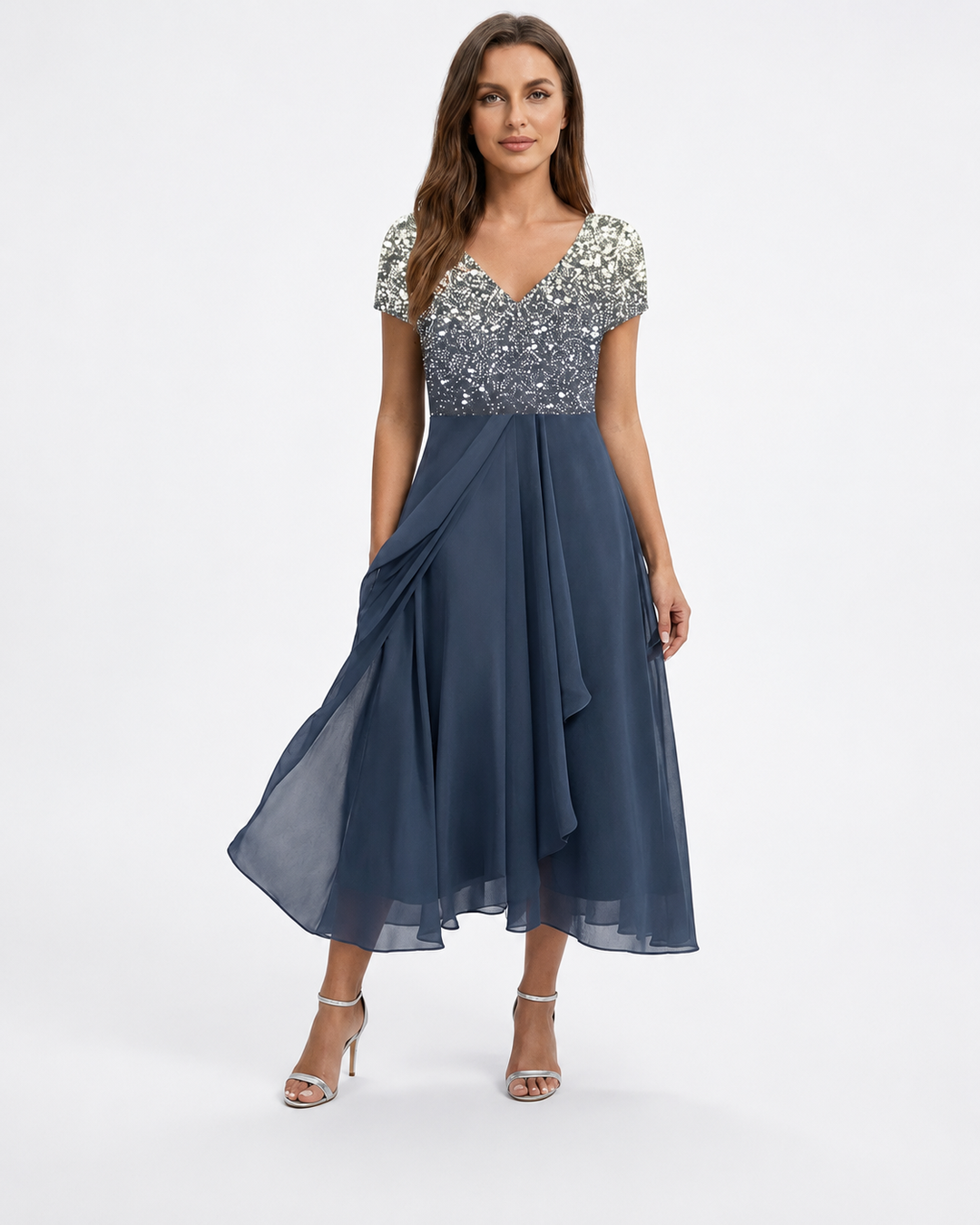 Kvinne Midi Kjole Blomstertrykk Chiffon
