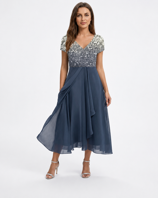 Kvinne Midi Kjole Blomstertrykk Chiffon
