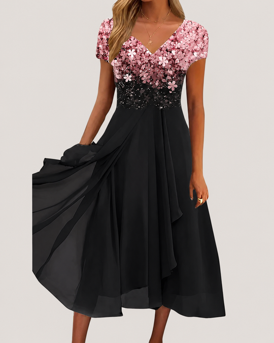 Kvinne Midi Kjole Blomstertrykk Chiffon