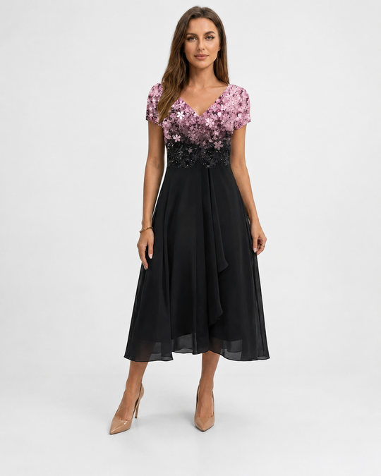 Kvinne Midi Kjole Blomstertrykk Chiffon