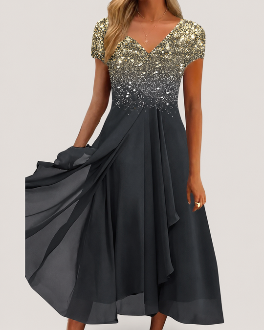 Kvinne Midi Kjole Blomstertrykk Chiffon