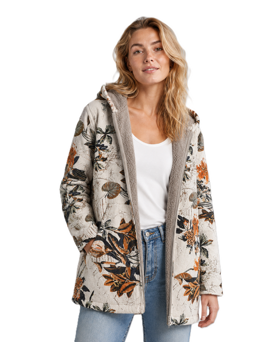 Kvinners Fleecejakke med Hette og Blomsterdesign