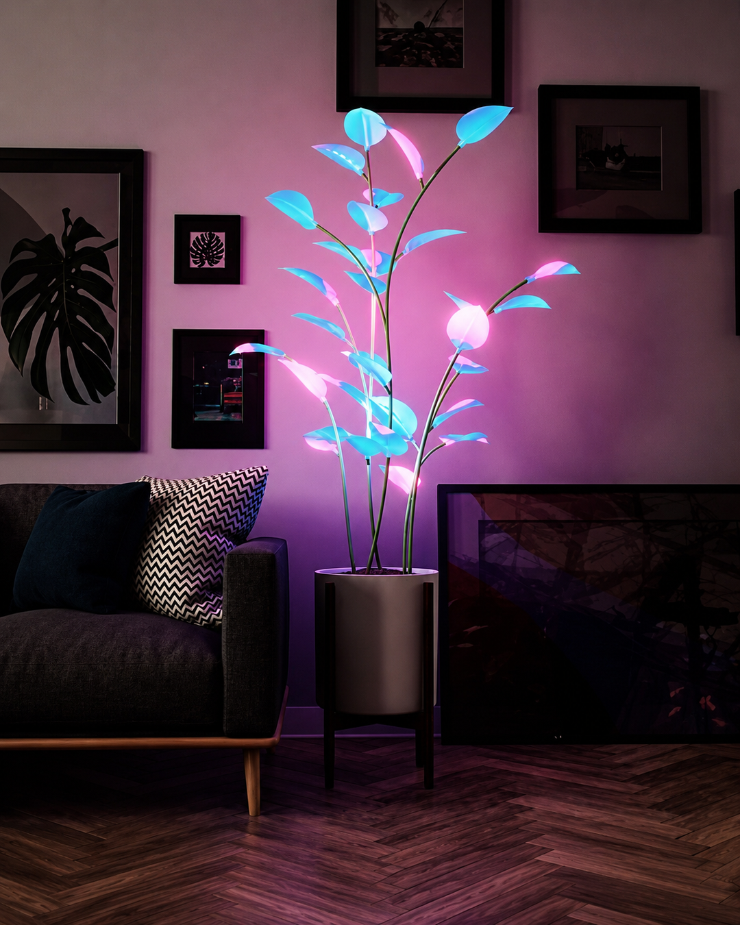 LED Lampe i Planteform med Fargeveksling