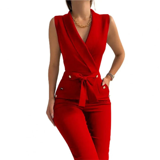 Uformell jumpsuit med V-hals for kvinner