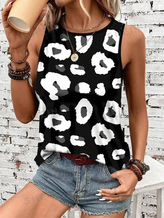 Kvinners leopardmønstret tank-top uten ermer