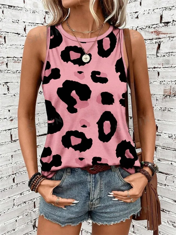 Kvinners leopardmønstret tank-top uten ermer