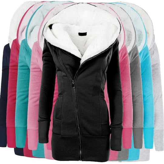 Fleece-cardigan med hette for dame